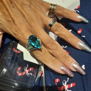 SOLID 14K YELLOW GOLD OVER  STERLING SILVER PARAIBA TOURMALINE & DIAMOND RING